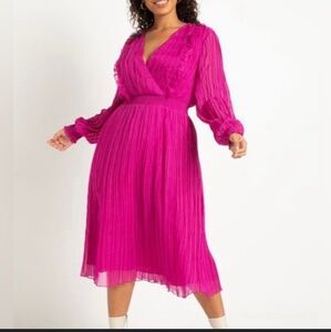 Eloquii Fushia Surplice Bodice Pleated Dress